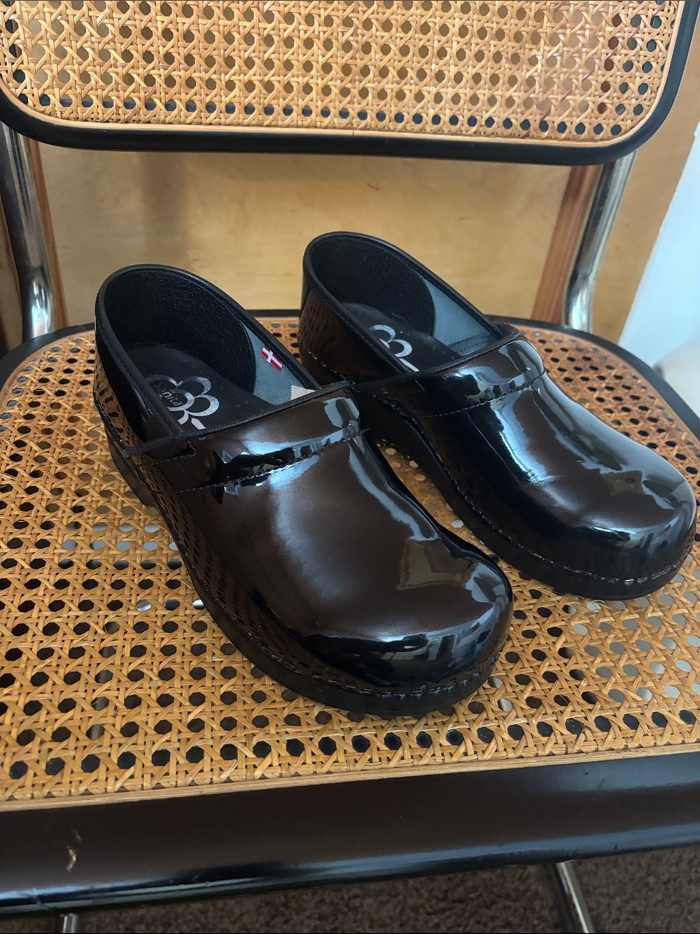 Sanita Black Patent Slip-On Clog Shoes - Picture 2 of 7